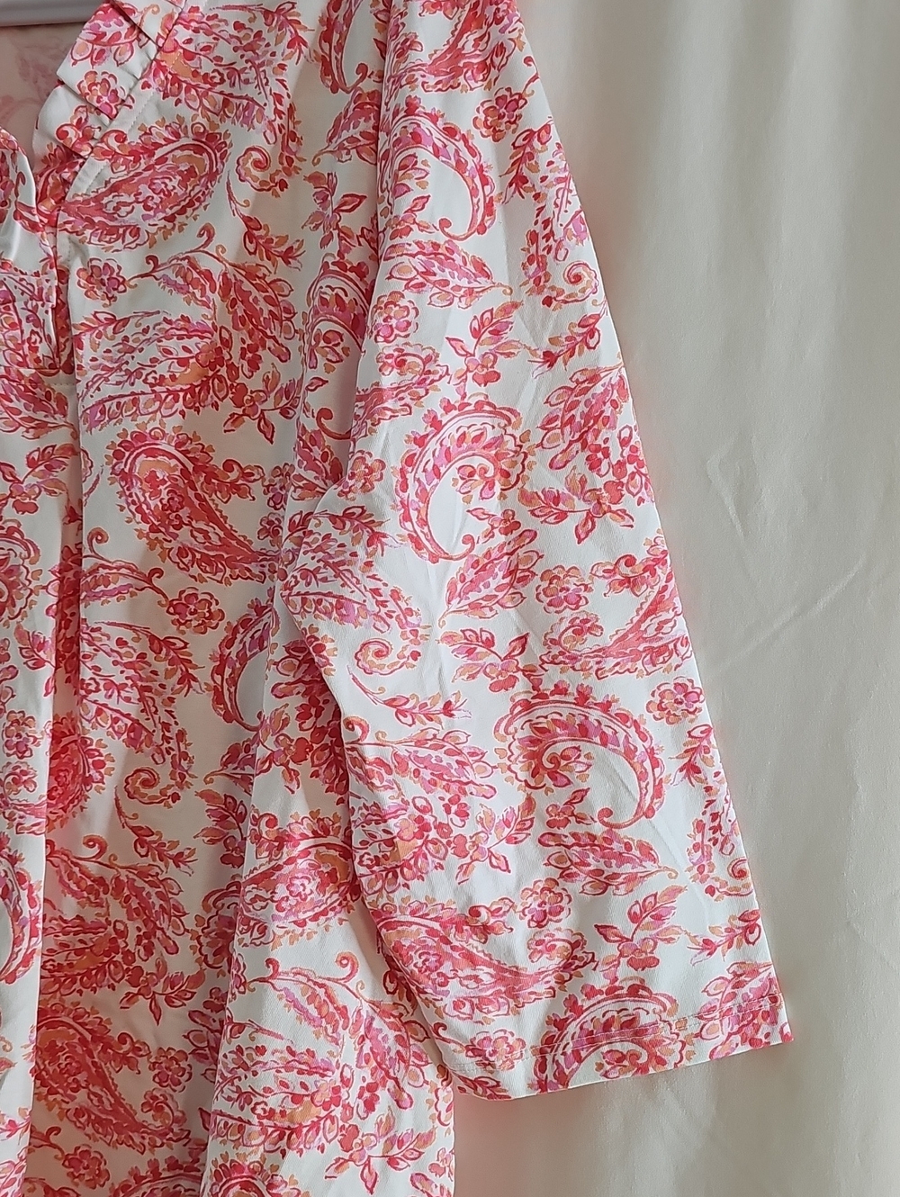 Appleseed's Women's Pink Paisley Ruffle-Trim Blouse - Picture 3 of 6